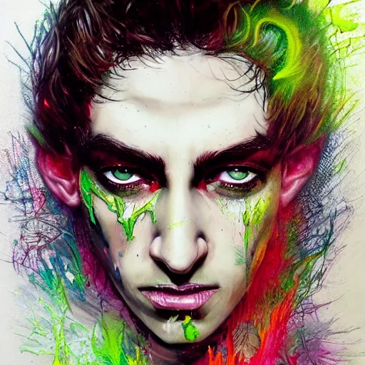 Image similar to a Demon Slayer portrait of Jamie Savile, tall, pale-skinned, slender with lime green eyes and long eyelashes by Stanley Artgerm, Tom Bagshaw, Arthur Adams, Carne Griffiths, trending on Deviant Art, street art, face enhance, chillwave, maximalist, full of color, glittering