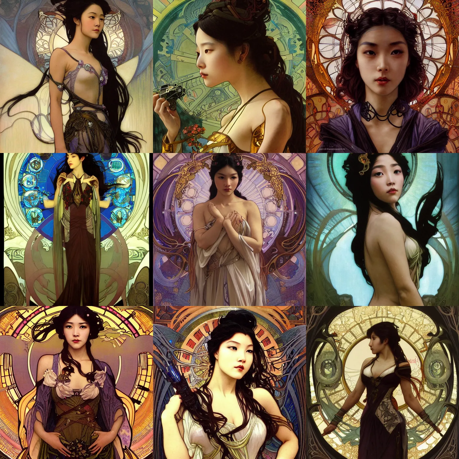 Prompt: stunning, breathtaking, awe-inspiring award-winning concept art nouveau painting of attractive Ashley Liao as a goddess, with anxious, piercing eyes, in an endlessly sprawling post-apocalyptic industrial city by Alphonse Mucha, Michael Whelan, William Adolphe Bouguereau, John Williams Waterhouse, and Donato Giancola, cyberpunk, extremely moody lighting, glowing light and shadow, atmospheric, cinematic, 8K