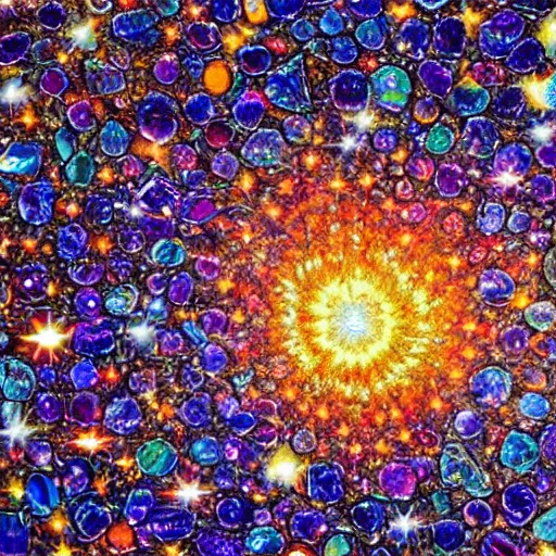 Prompt: the endless cosmos shatters into a million shards of prismatic glass, detailed glass mosaic