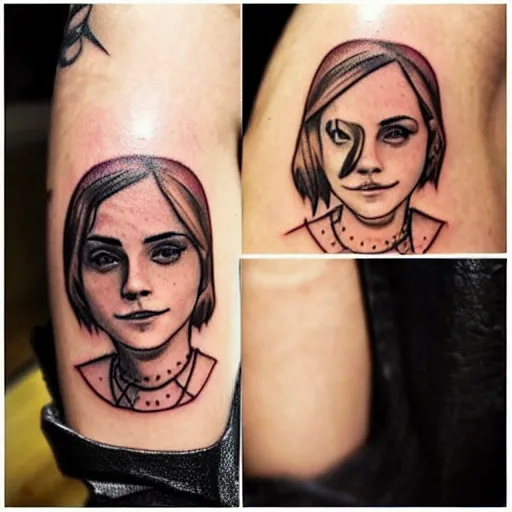 Image similar to emma watson, dope tattoo, hyperrealistic