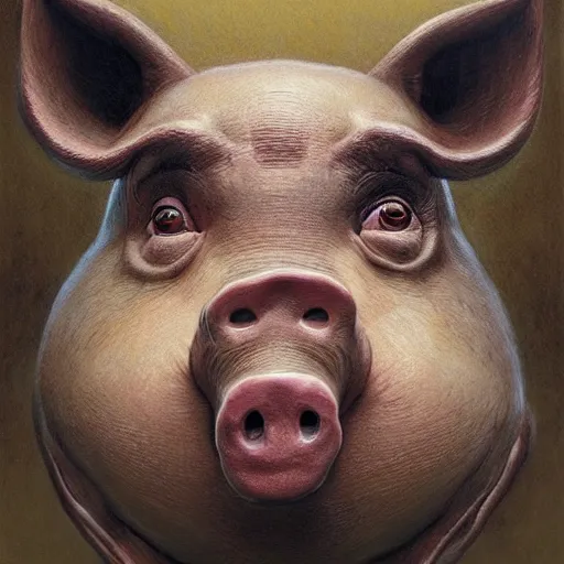 Image similar to anthropomorphic pig is vladimir putin pig hybrid, transformation, macabre, horror, by donato giancola and greg rutkowski and wayne barlow and zdzisław beksinski, realistic face, visible face, digital art