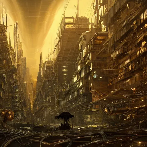 Image similar to An extremely detailed matte painting of a golden cyberpunk skeleton with highly detailed and intricate electric eyes, by android jones and greg rutkowski, Trending on artstation, hyperrealism, elegant, stylized, highly detailed digital art, 8k resolution, hd, global illumination, radiant light, detailed and intricate cyberpunk ghetto environment, rendered in octane, oil on canvas