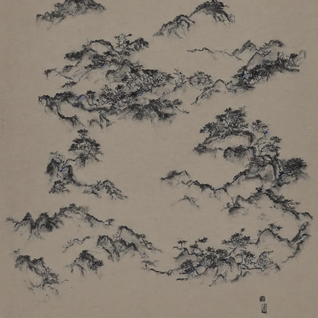 Prompt: chinese ink painting of a cross section head