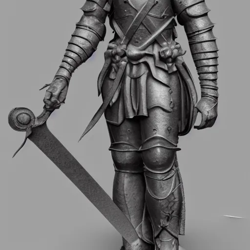 Image similar to a statue of a knight holding a sword, an ambient occlusion render by senior character artist, zbrush central contest winner, fantasy art, sketchfab, artstation hd, zbrush