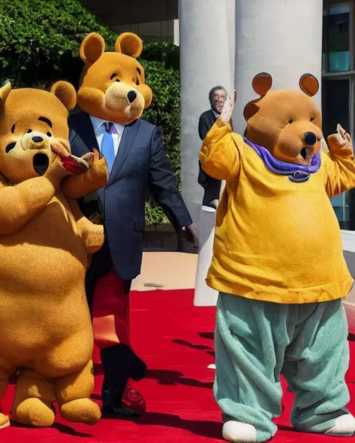 Prompt: president xi jinping as winnie the poo, prosthetics and animatronics designed by rick baker, highly detailed, photorealistic