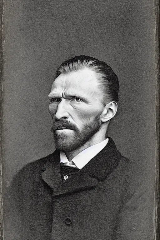 Prompt: a monochrome daguerrotype portrait of vincent van gogh