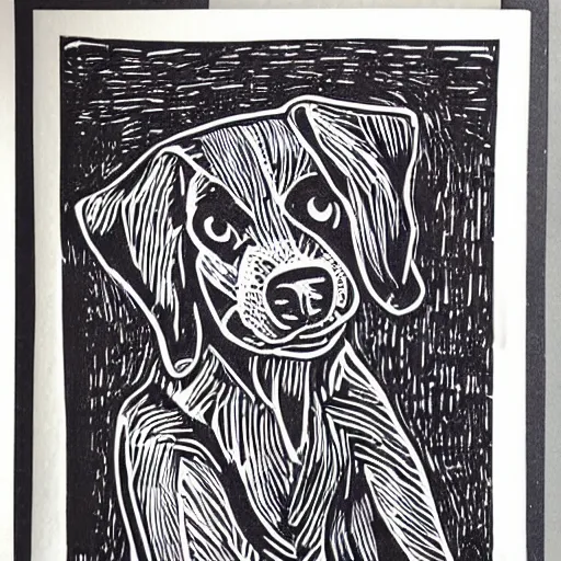 Image similar to dog linocut print by Julie de Graag