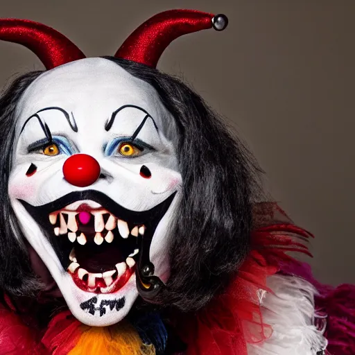 Image similar to Dogs biting scary clowns at night