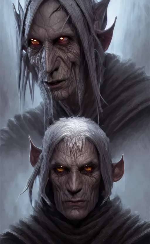 Image similar to legendary creepy dark elf wizard, highly detailed, d & d, fantasy, highly detailed, digital painting, trending on artstation, concept art, sharp focus, illustration, global illumination, ray tracing, realistic shaded, art by artgerm and greg rutkowski and fuji choko and viktoria gavrilenko and hoang lap