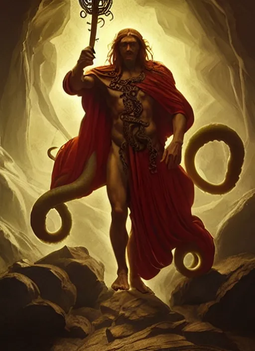 Prompt: modern movie poster of an ancient greek warlock with magic lovecraftian tentacles in the background, dungeons and dragons artwork, dramatic lighting, digital painting, masterpiece, by leonardo da vinci, raphael, artgerm, greg rutkowski, vibrant colors