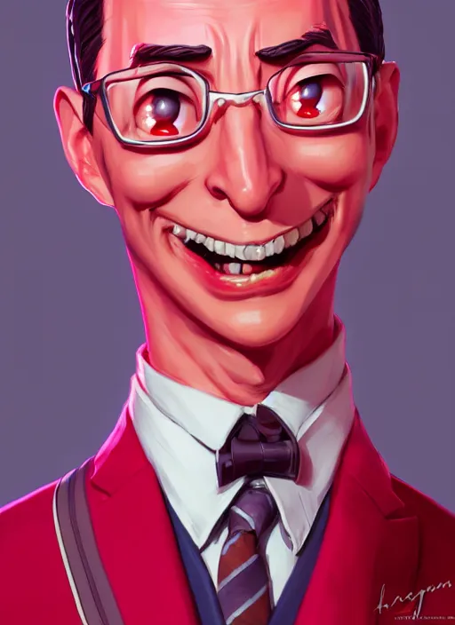 Image similar to pee wee herman, wide angle view, red and pink color scheme, highly detailed, artgerm, cushart krenz, king of fighters style, trending on artstation, soft light, sharp focus, illustration, character design, concept art