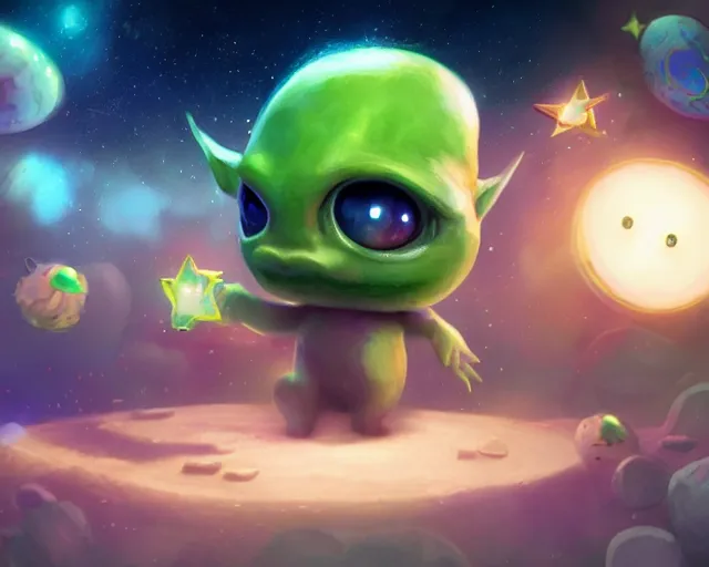 Image similar to 3D Fantasy Cute and adorable small alien piggy in space, huge adorable eyes, bright stars, Smooth 3D Illustration, soft render, Servando Lupini, Daniil Kudriavtsev, handpaint texture, Blender, 3DCoat