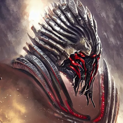 Image similar to digital paint of The Predator in an ancient Japanese town, trending on Artstation, hyperdetailed, alien tech armor