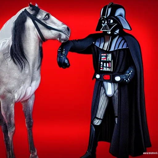 Image similar to a horse boxing darth vader, hyperrealistic, 8 k