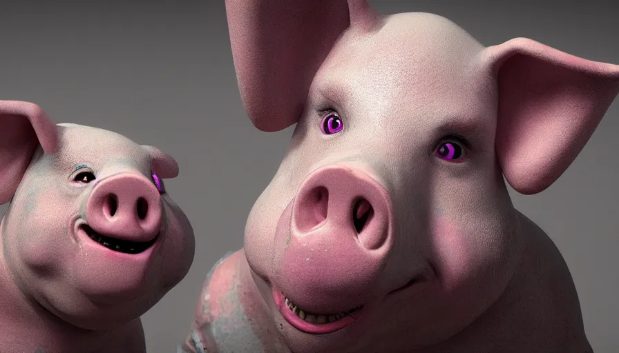 Prompt: hybrid of a happy pig and sad clown, beautiful detailed face, ultra realistic, concept art, intricate details, serious, highly detailed, photorealistic, octane render, 8 k, unreal engine.