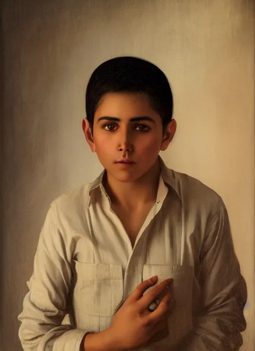 Prompt: portrait of a handsome mexican boy in old jalisco, painting by manuel sanjulian and tom bagshaw, oil on canvas, hyperrealism