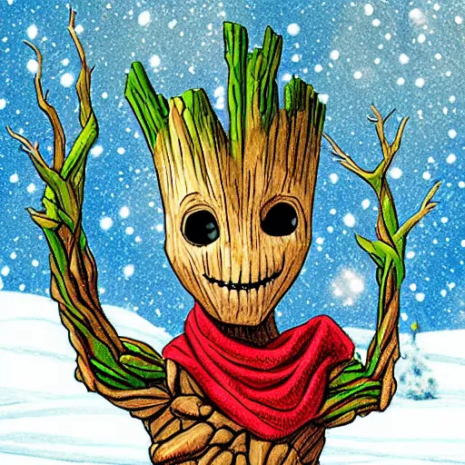 Image similar to groot as a snowman,