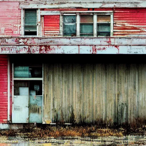Image similar to an abandoned store's exterior in the middle of nowhere, by saul leiter, ultra detailed, rainy, beautiful