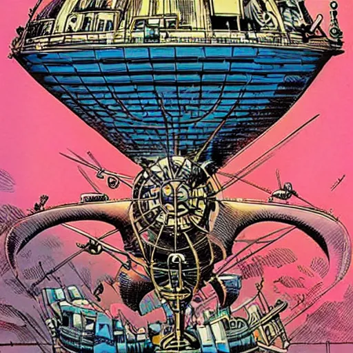 Prompt: steampunk flying air-ship by Dave Gibbons, Jack Kirby, Will Eisner