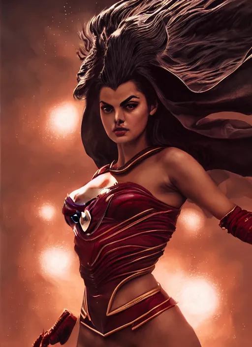 Prompt: portrait of janine gutierrez as darna wearing female battle armor looking for camera, pen and ink, glamorous majestic pose, highly detailed, desaturated colors, smooth, intricate line drawings, by craig mullins, wlop, greg rutkowski, loundraw, ruan jia, kentaro miura, john howe and allan lee,