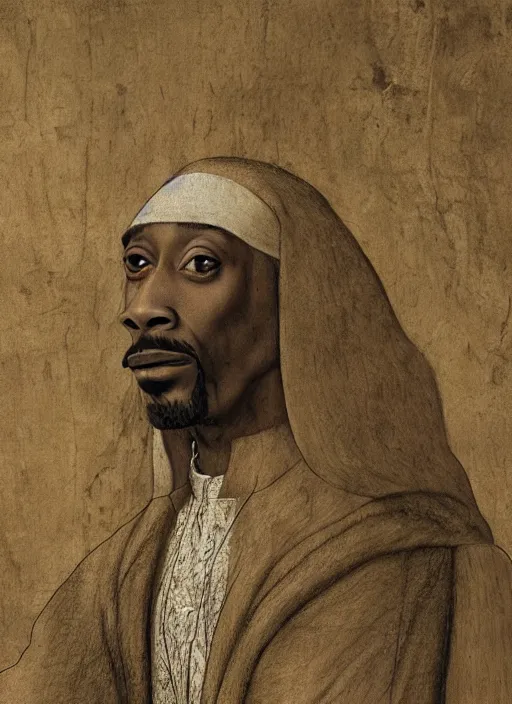 Image similar to a very high resolution image from a new movie, snoop dogg. drawn by leonardo da vinci. mountains, directed by wes anderson