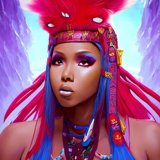Image similar to anime portrait of Niki Minaj as a shaman yedi using dark force to eliminate trump as an anime antagonist by Stanley Artgerm Lau, WLOP, Rossdraws, James Jean, Andrei Riabovitchev, Marc Simonetti, and Sakimichan, trending on artstation