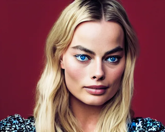 Image similar to A photo of margot robbie holding a beautiful cat, highly detailed, detailed face, beautiful face, blue eyes, 4k, hd, sharp, cinematic