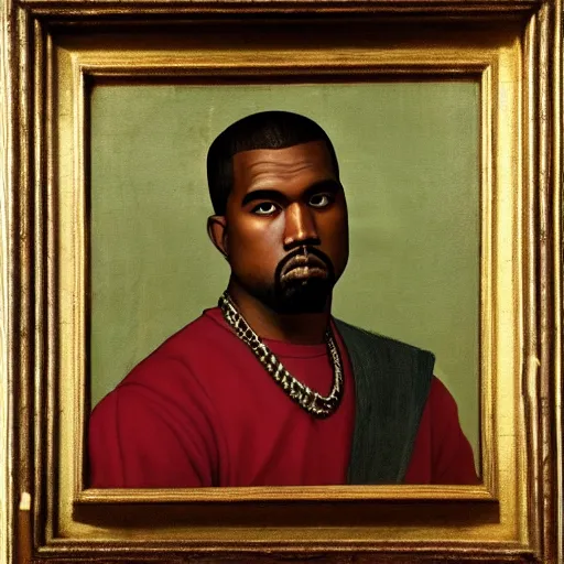 Image similar to a renaissance style portrait painting of kanye west as a king