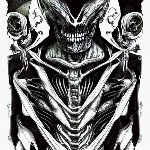 Prompt: alien mix with skeleton, hyper detailed, stylized,