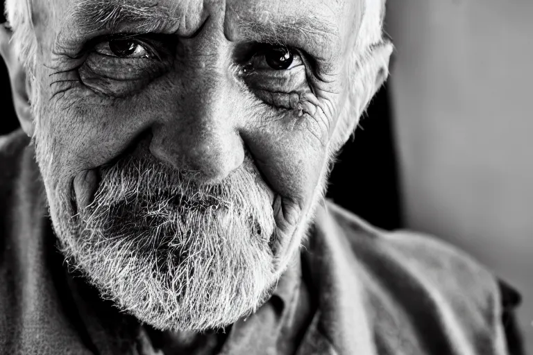 Prompt: a cinematic portrait headshot photograph of an old man looking at the camera, soft light, ultra high detailed, realistic, hair light, key light, by peter hurley