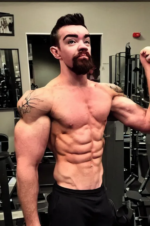 Prompt: 📷 Sean McLoughlan, Youtuber Jacksepticeye is a jacked muscle builder gigachad