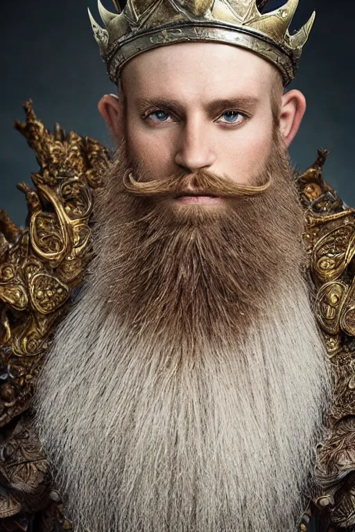 Prompt: 8K Photography from a Male muscled short haired Elven King, designer beard, by Jimmy Nelson