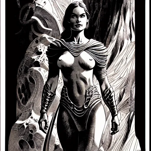 Image similar to medium portrait soft light, by killian eng and joe fenton and bernie wrightson, inspired by john carter of mars, etching, fine, sharp high detail,