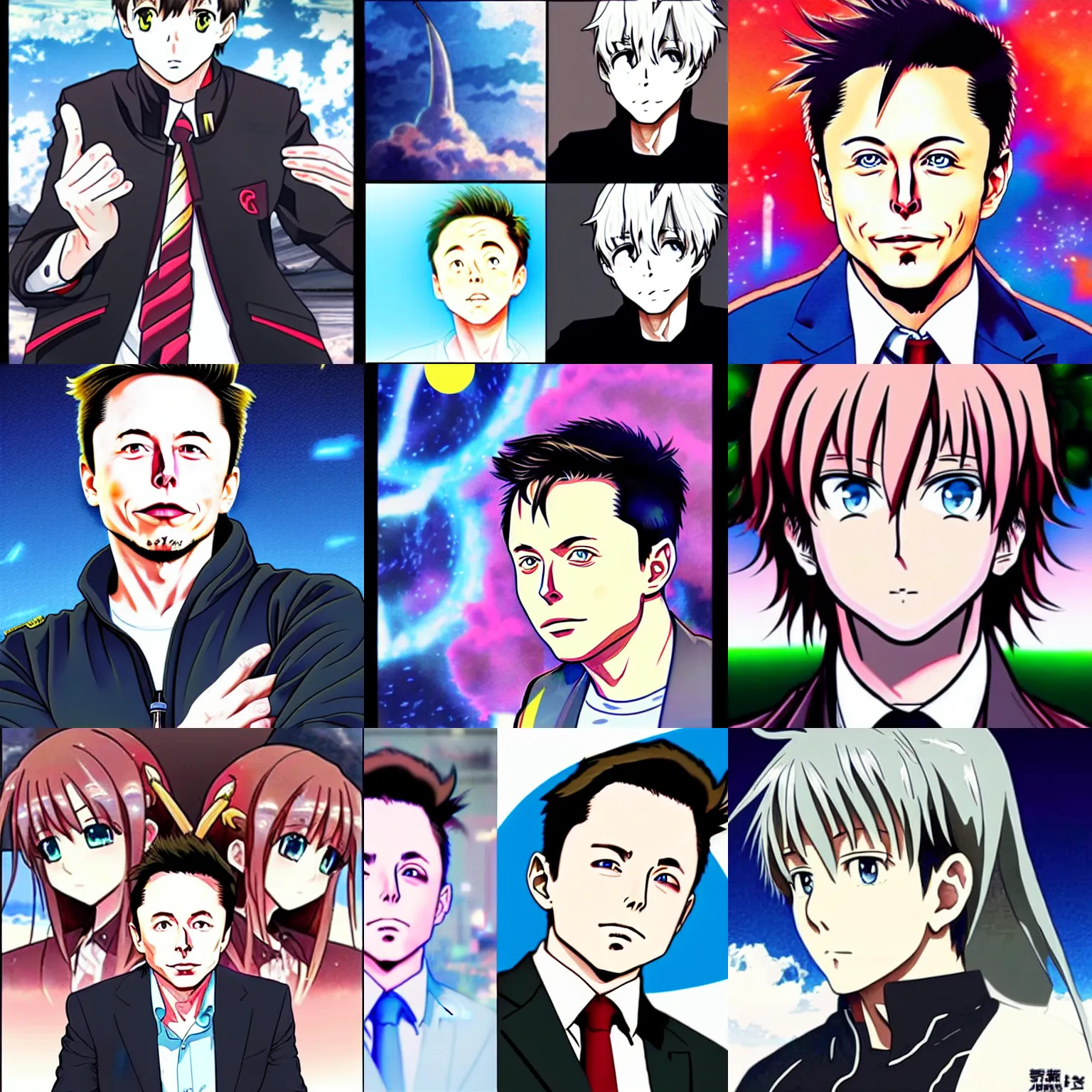 Prompt: elon must, anime art