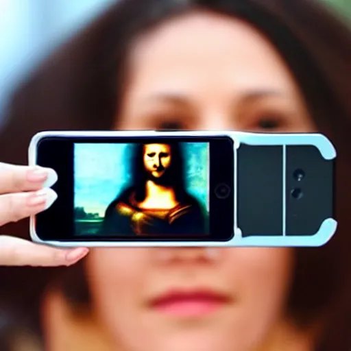 Prompt: The MonaLisa Taking a smartphone selfie