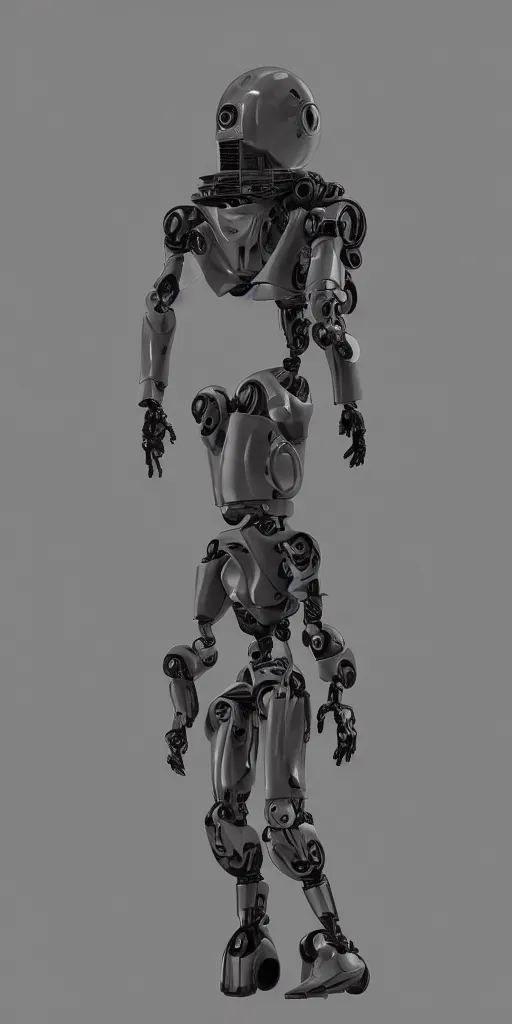 Image similar to a robot is standing in a black and white photo, a 3 d render by senior character artist, cgsociety, afrofuturism, hard surface modeling, cryengine, zbrush