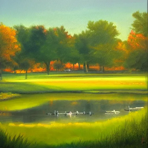 Prompt: beautiful oil painting of wiley park in galva illinois by olaf krans