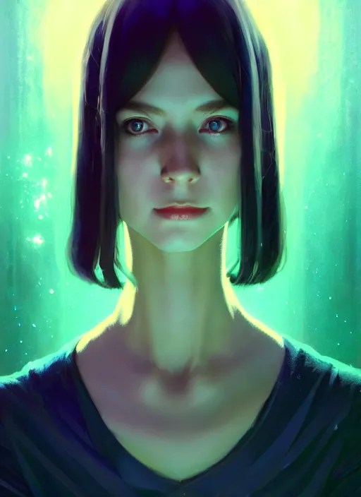 Image similar to full body beautiful and attractive and aesthetic azathoth girl greeting, very slightly smiling at the camera, perfect face, fantasy cosmic horror, symmetric eyes, sharp focus, specular reflection, occlusion shadow, artstation, by ilya kuvshinov and jeremy lipking, light novel cover art, 3 d epic illustrations, symmetric body, model pose