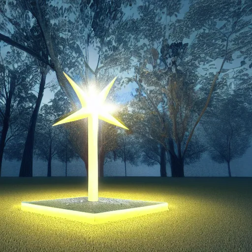 Image similar to a beautiful tree, religious delusion communities and cults the next few minutes, four light that had been released sculpture, structure, ray trace 4 k