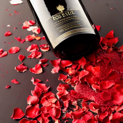 Image similar to rose petals erupting out of red wine bottle