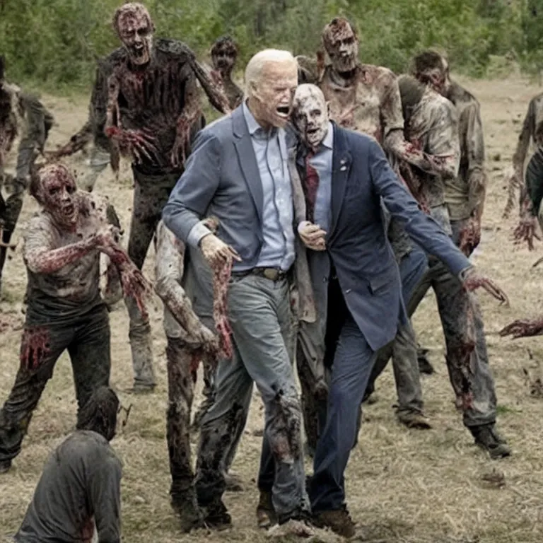 Prompt: zombie Joe Biden in The Walking Dead