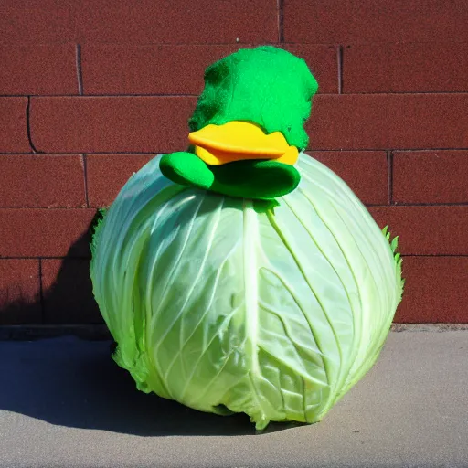 Image similar to a cabbage dressed as a duck