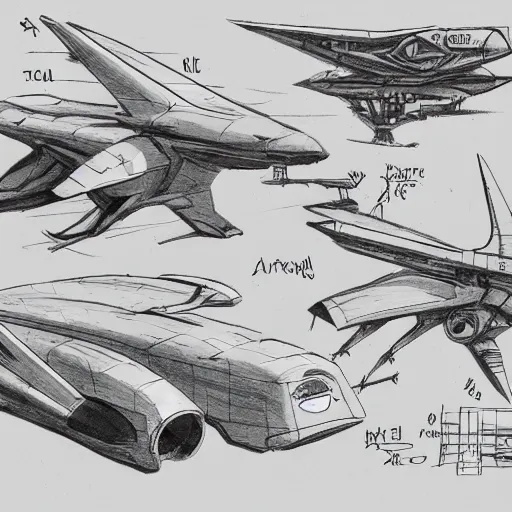 Image similar to sketches of fighting spaceship, full page, technical, detailed