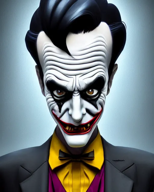 Prompt: an epic comic book style full body portrait painting of joker bubble head with black hair, elegant, character design by Mark Ryden and Pixar and Hayao Miyazaki, unreal 5, DAZ, hyperrealistic, octane render, cosplay, RPG portrait, dynamic lighting, intricate detail, summer vibrancy, cinematic