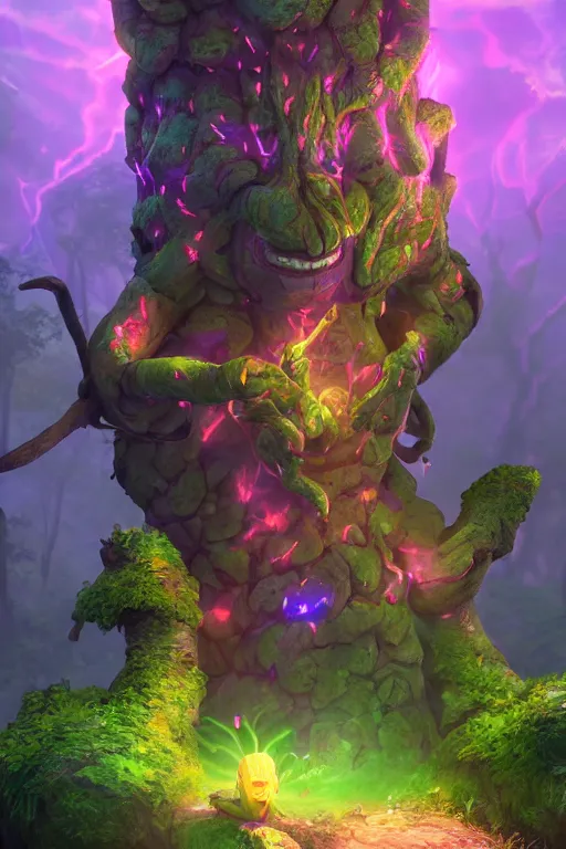 Image similar to arcane fantasy art giant golem elemental wood rock bastion forged gemstone enchanted forest troll, global illumination ray tracing hdr fanart arstation by sung choi and eric pfeiffer and gabriel garza and casper konefal lisa frank zbrush central hardmesh radiating a glowing aura