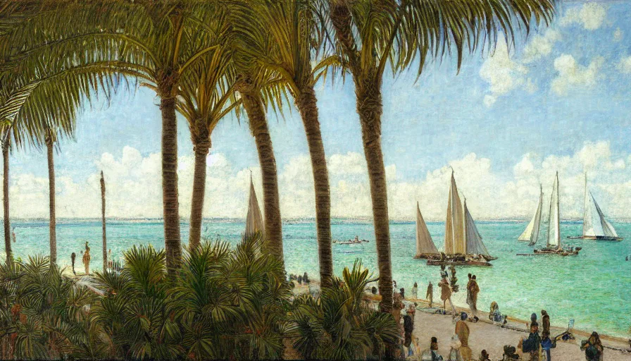 Image similar to a ultradetailed beautiful painting of the inside in the amazonas palace balustrade designed by jules bastien - lepage, tarsila do amaral, frank weston and gustave baumann, beach, trending on artstation, mediterranean, palm trees, sharp focus, sail boats, soft light, 8 k 4 k