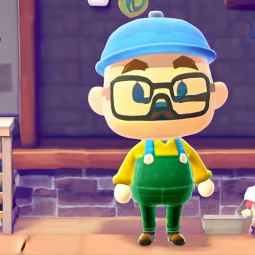Prompt: Screenshot of Walter White in Animal Crossing (Nintendo Switch)