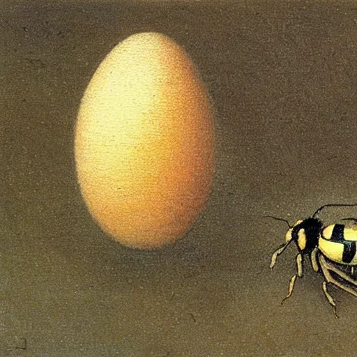 Image similar to a beautiful oil painting of a wasp and an egg by Alfred Kubin