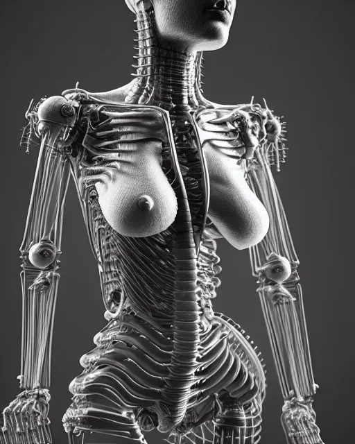 Image similar to raw bw 3 d redshift render jelly body detail of mechanical female vegetal - cyborg, beautiful insanely detailed, digital art, octane render, 8 k artistic photography, photo - realistic, unreal engine