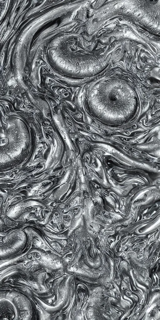 Image similar to a photorealistic render of a 3 d organic water structure, made of liquid metal, c 4 d, made of marble, by ernst haeckel, hyper realistic, plain background, 8 k, volumetric lightning, trending on artstation